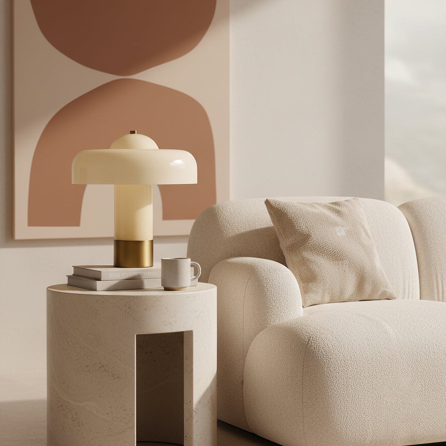 Lampe de table verre dépoli beige design organique minimaliste salon chevet décoration — Vue 1 | Atelier Norell