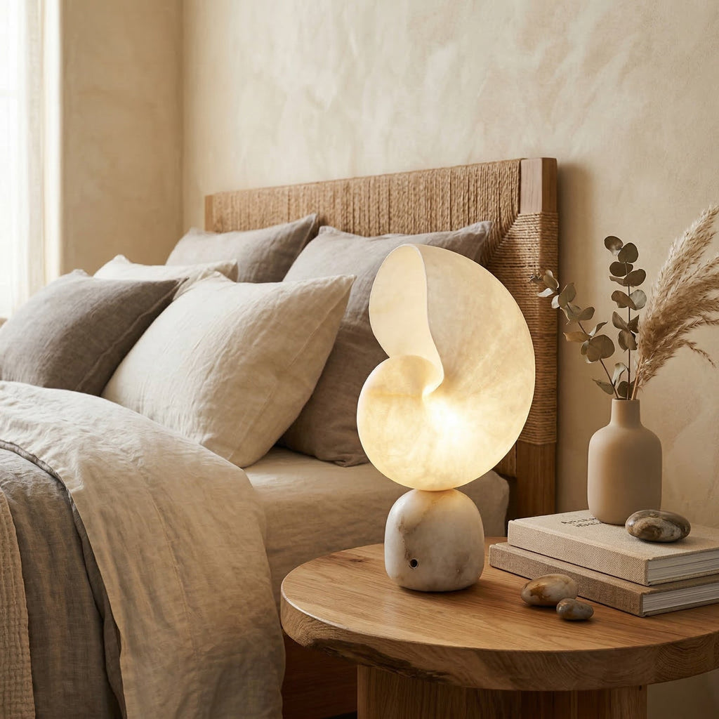 Lampe de table albâtre naturel rechargeable USB design luxe minéral salon chambre — Vue 5 | Atelier Norell