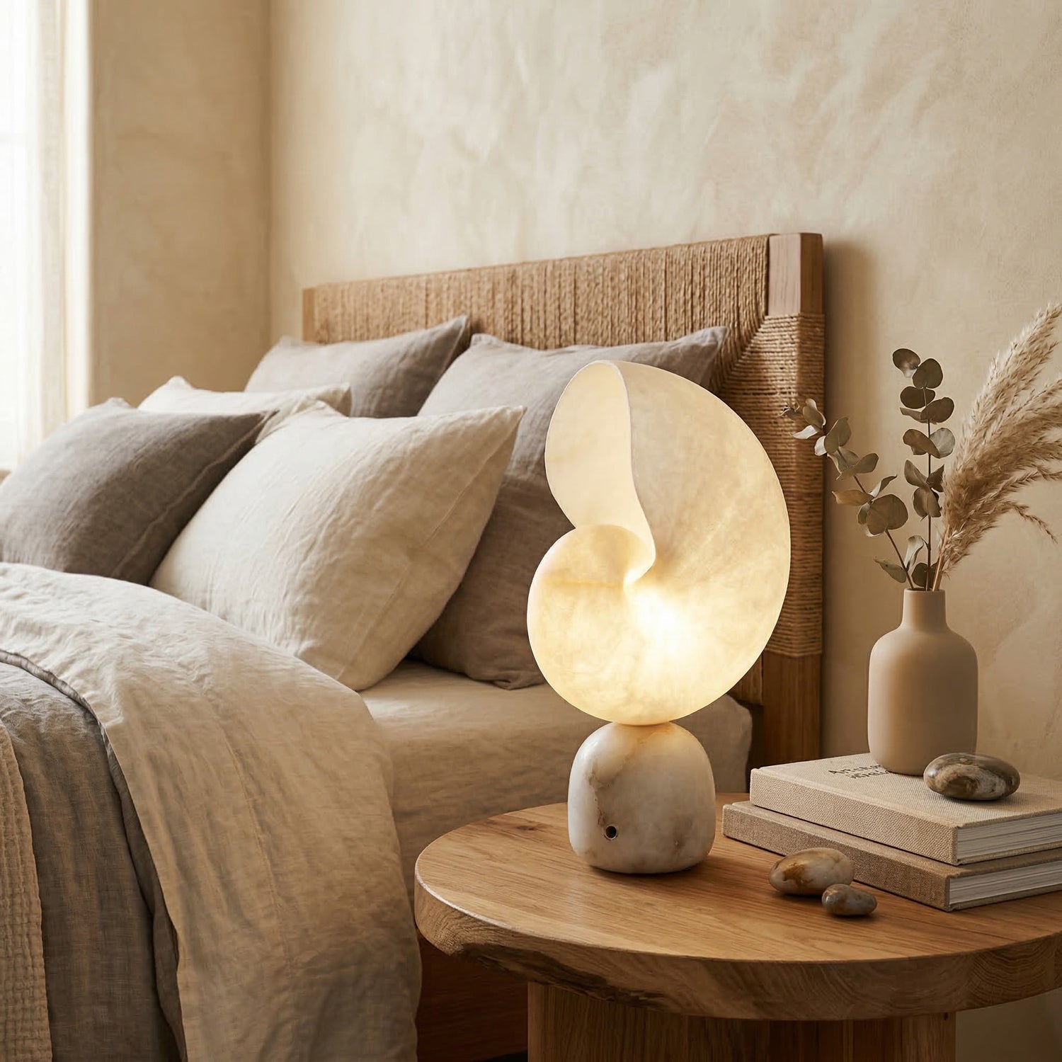 Lampe de table albâtre naturel rechargeable USB design luxe minéral salon chambre — Vue 5 | Atelier Norell
