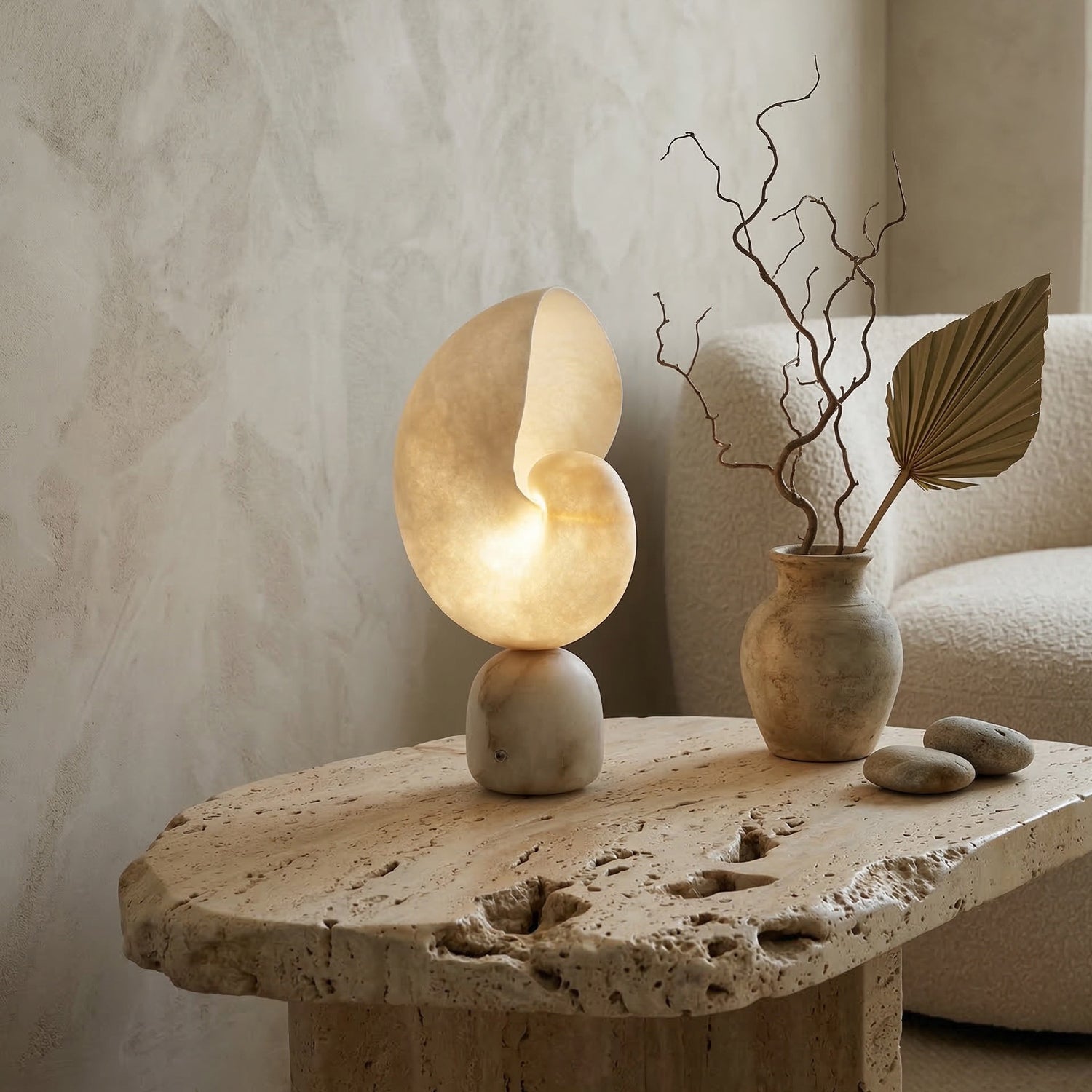 Lampe de table albâtre naturel rechargeable USB design luxe minéral salon chambre — Vue 2 | Atelier Norell