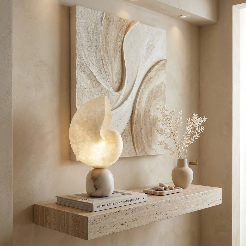 Lampe de table albâtre naturel rechargeable USB design luxe minéral salon chambre — Vue 4 | Atelier Norell