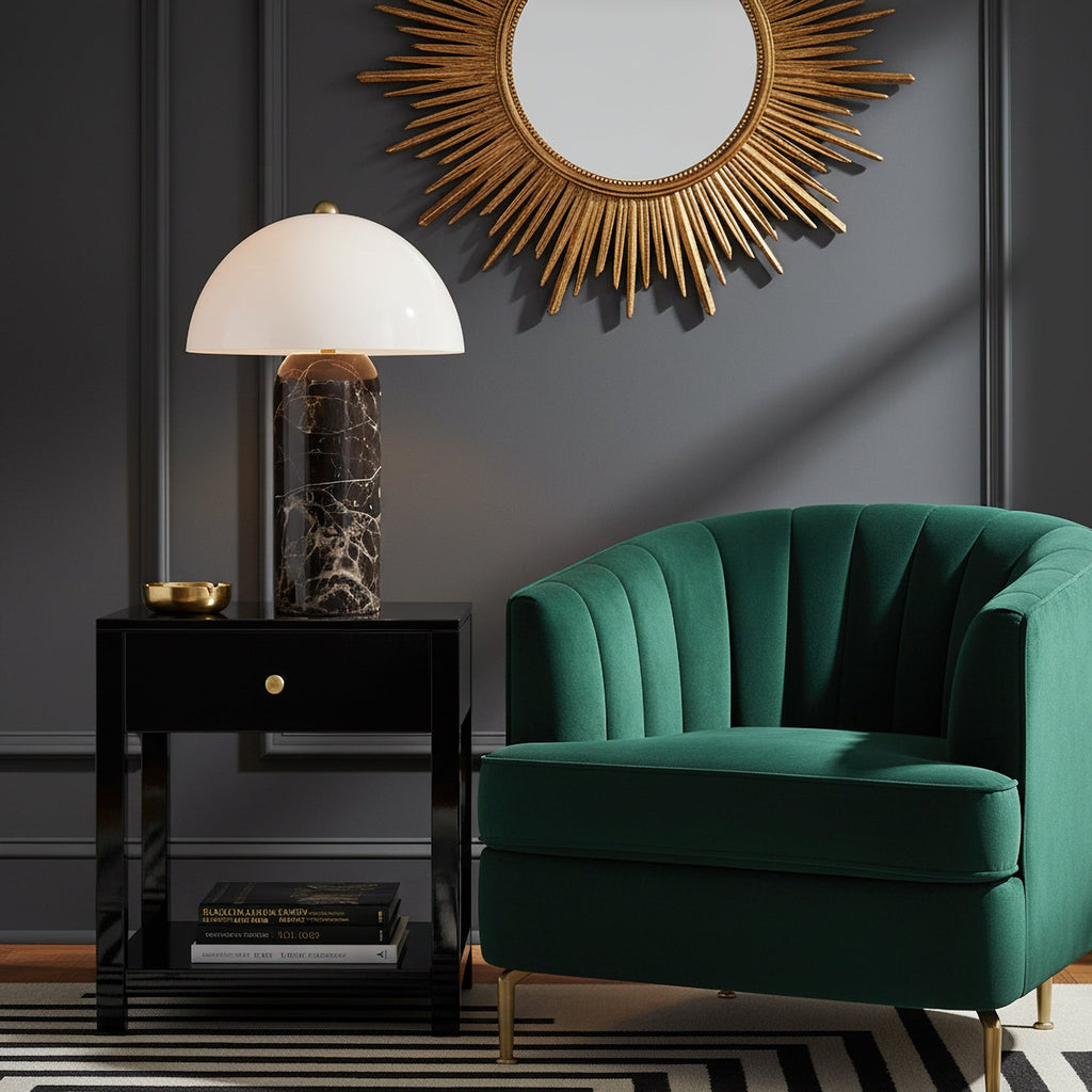 Lampe de table marbre et tissu design danois contemporain chevet salon élégant — Vue 2 | Atelier Norell
