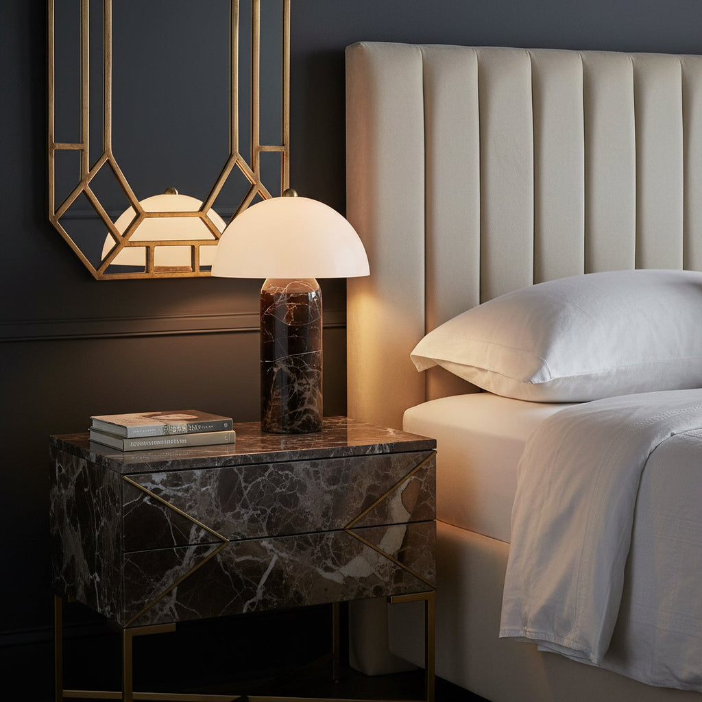 Lampe de table marbre et tissu design danois contemporain chevet salon élégant — Vue 3 | Atelier Norell
