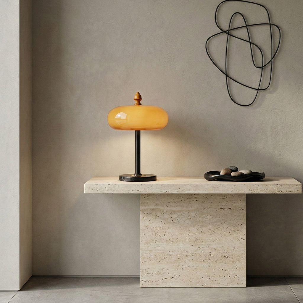 Lampe de table métal noir cuir caramel design contemporain industriel salon bureau — Vue 4 | Atelier Norell