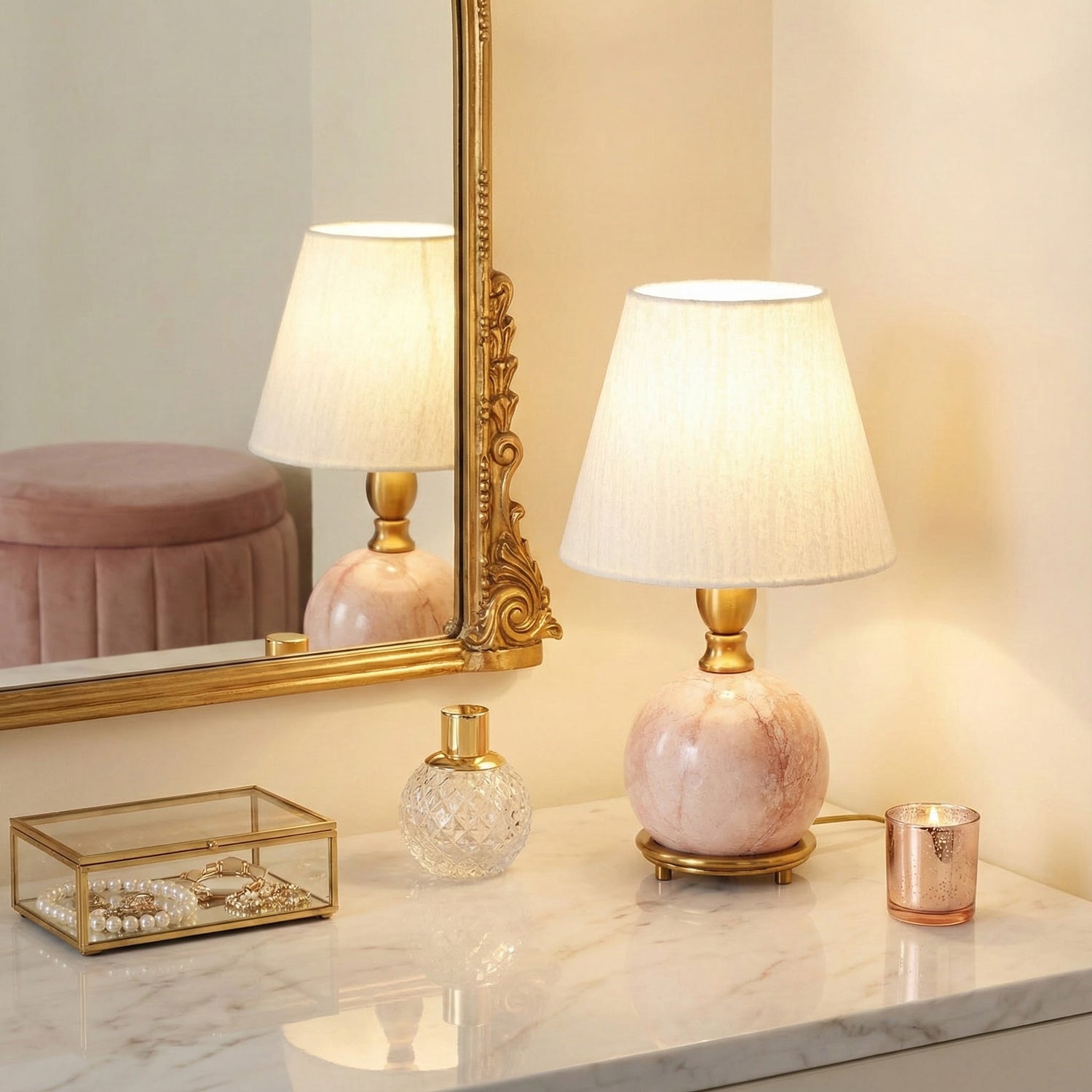 Lampe de table céramique rose et blanc design contemporain doux chambre salon chevet — Vue 2 | Atelier Norell