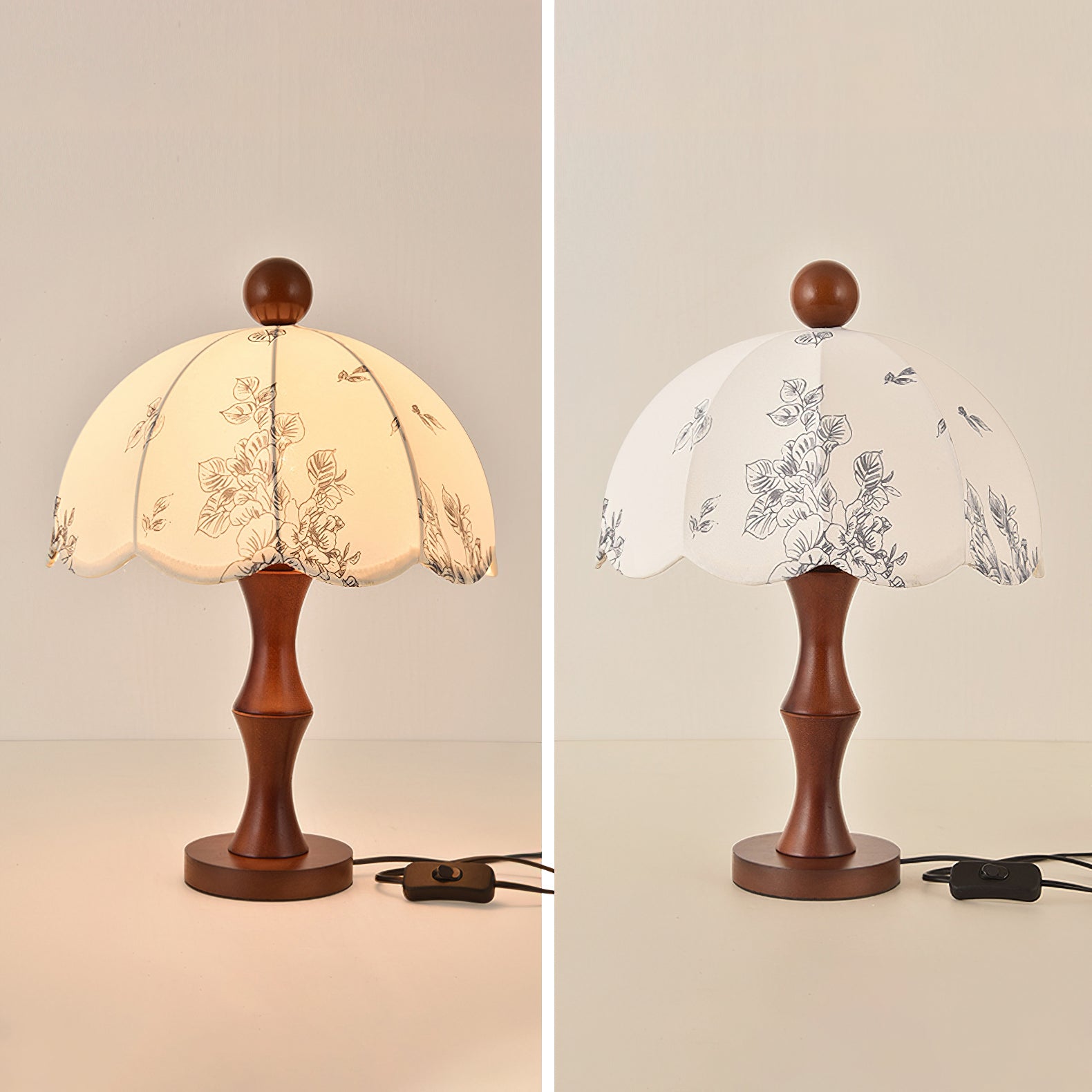 Lampe de table bois noyer abat-jour tissu blanc design scandinave naturel salon chambre — Vue 7 | Atelier Norell