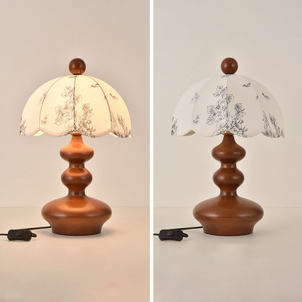 Lampe de table bois noyer abat-jour tissu blanc design scandinave naturel salon chambre — Vue 8 | Atelier Norell