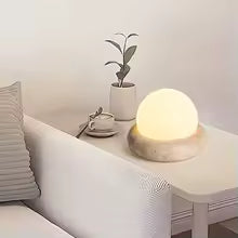 Lampe de table travertin verre opalin rechargeable