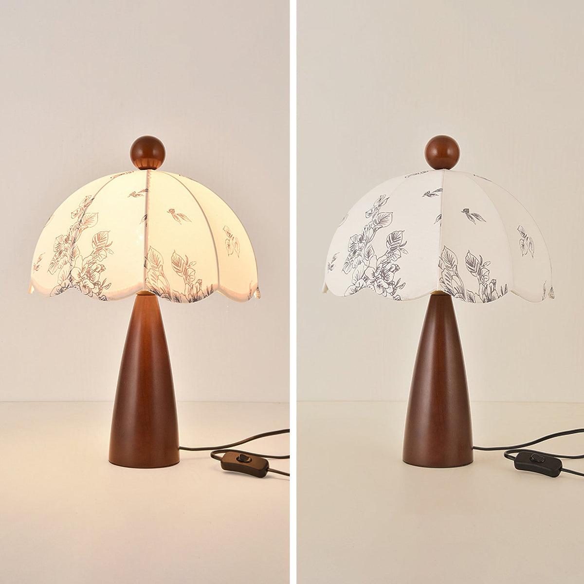 Lampe de table bois noyer abat-jour tissu blanc design scandinave naturel salon chambre — Vue 5 | Atelier Norell