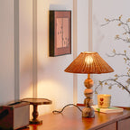 Lampe de table rotin naturel grand abat-jour bohème salon salle à manger — Vue 3 | Atelier Norell