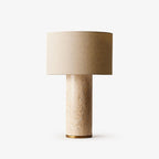Lampe de table travertin jaune naturel tissu beige design minéral — SIENA | Atelier Norell